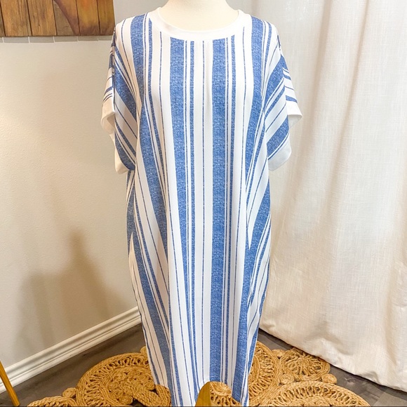 NWT Denim Striped Batwing Sleeve Dress - Picture 5 of 12